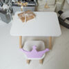 Детский белый прямоугольный столик и стульчик корона фиолетовая. Столик для игр, уроков, еды. Белый столик