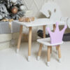 Детский белый прямоугольный столик и стульчик корона фиолетовая. Столик для игр, уроков, еды. Белый столик