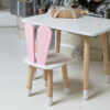 Білий прямокутний столик і стільчик дитячий рожевий зайчик з білим сидінням. Білий дитячий столик