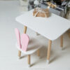 4780743310_belyj-pryamougolnyj-stolik Белый прямоугольный столик и стульчик детский розовый зайчик с белым сиденьем. Белый детский столик