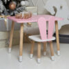Рожевий прямокутний стіл і стільчик дитячий зайка з білим сидінням. Рожевий дитячий столик