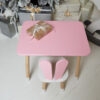 Рожевий прямокутний стіл і стільчик дитячий зайка з білим сидінням. Рожевий дитячий столик