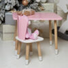 Рожевий прямокутний стіл і стільчик дитячий зайка з білим сидінням. Рожевий дитячий столик