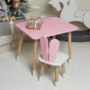 Рожевий прямокутний стіл і стільчик дитячий зайка з білим сидінням. Рожевий дитячий столик