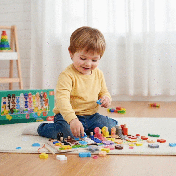 Дерев’яна логічна дошка 5 в 1 — “все в одному”: риболовля, цифри, фігури та моторика (3+)