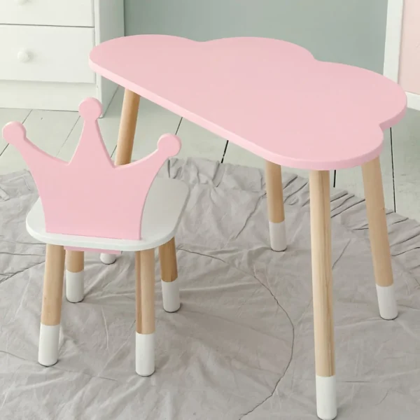 Стіл хмарка і стільчик рожевий корона з білим сидінням. Столик для занять, ігор, їжі,4