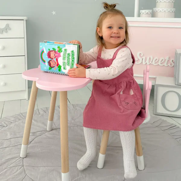 Стіл хмарка і стільчик рожевий корона з білим сидінням. Столик для занять, ігор, їжі,7