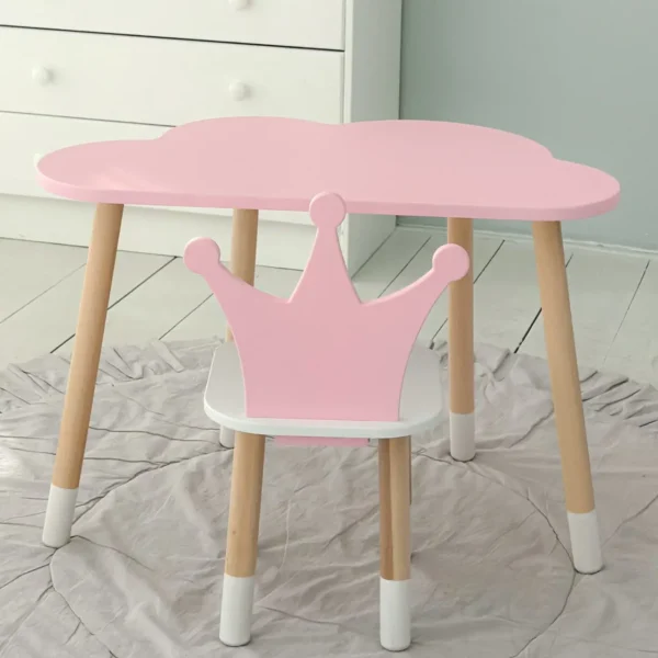 Стіл хмарка і стільчик рожевий корона з білим сидінням. Столик для занять, ігор, їжі,6