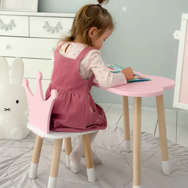 Стіл хмарка і стільчик рожевий корона з білим сидінням. Столик для занять, ігор, їжі,2