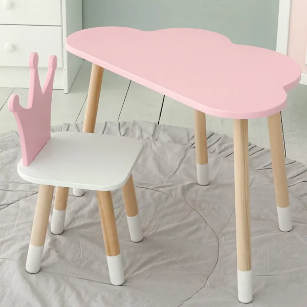 Стіл хмарка і стільчик рожевий корона з білим сидінням. Столик для занять, ігор, їжі,3