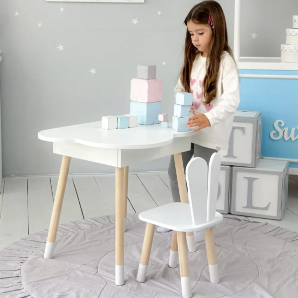 Новинка! Стол тучка с нишей и стульчик зайчик белые 41008