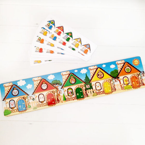 тваринок за зразком на картці Рамка-вкладиш дерев'яна «Посели тваринку у хатинку» для малюків 1+