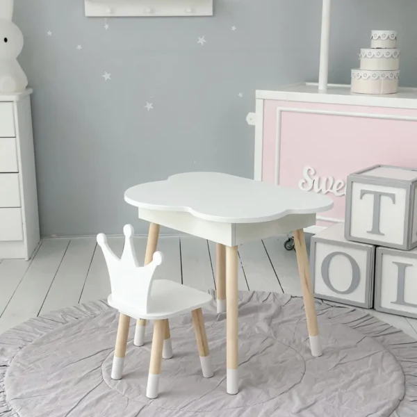 Новинка! Стол хмаринка з нішею та стілець коронка білі