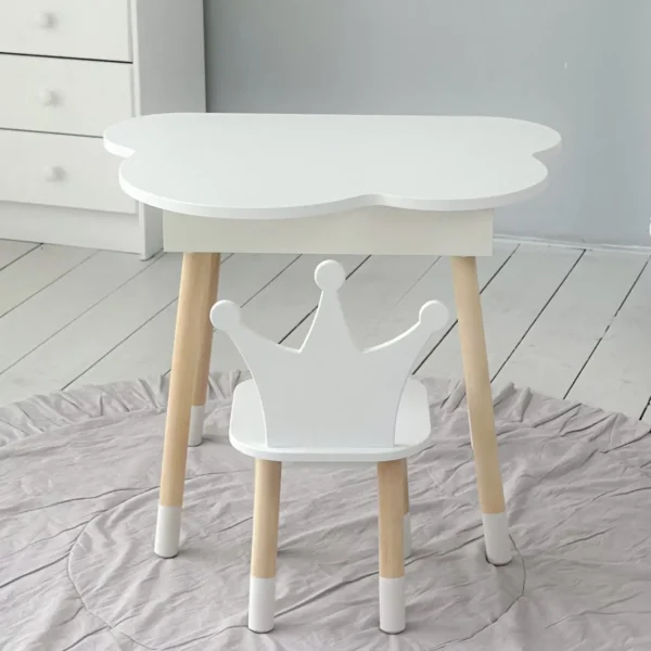 Новинка! Дитячий білий столик хмаринка з нішею і стільчик корона біла 85295 Білий столик хмаринка з нішею і стільчик корона біла 3