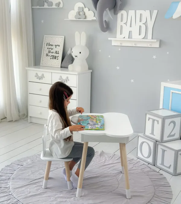 Новинка! Дитячий білий столик хмаринка з нішею і стільчик корона біла 85295(3) Білий столик хмаринка з нішею і стільчик корона біла 2