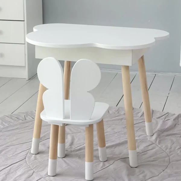 Новинка! Стол хмаринка з нішею та стілець метелик білі