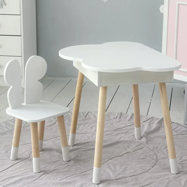 Новинка! Стол хмаринка з нішею та стілець метелик білі 27603