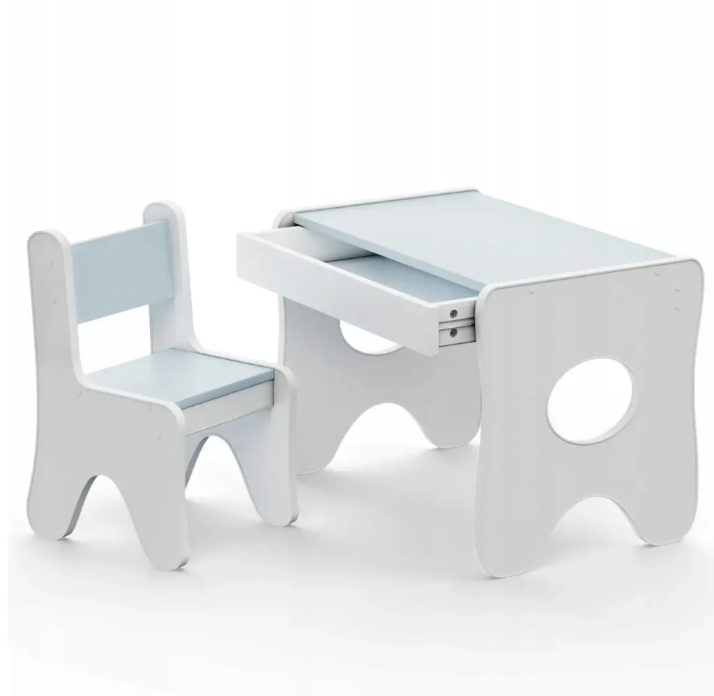 Набір дитячих меблів столик з ящиком та стільчик 70×45×51, стіл та стілець для дітей, білий з блакитним 6
