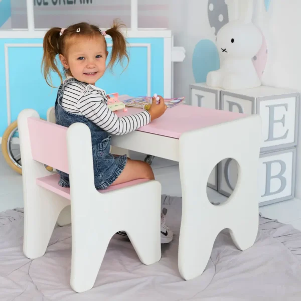 Комплект дитячих меблів столик та стільчик 70×45×51, стіл та стілець у дитячу, білий з рожевим, 4 Комплект дитячих меблів столик та стільчик 70×45×51, стіл та стілець у дитячу, білий з рожевим, 4