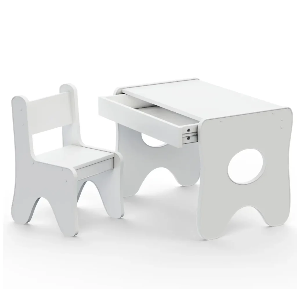 Набір дитячих меблів столик з ящиком та стільчик 70×45×51, стіл та стілець для дітей, білий, фото 5