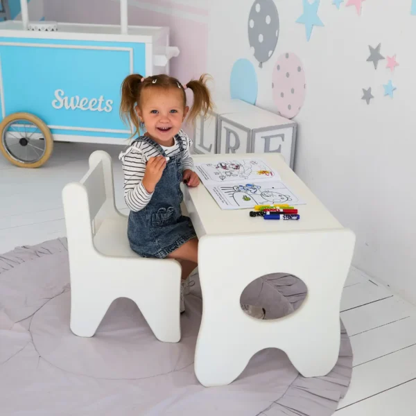 Набір дитячих меблів столик з ящиком та стільчик 70×45×51, стіл та стілець для дітей, білий, фото 4 Набір дитячих меблів столик з ящиком та стільчик 70×45×51, стіл та стілець для дітей, білий, фото 4