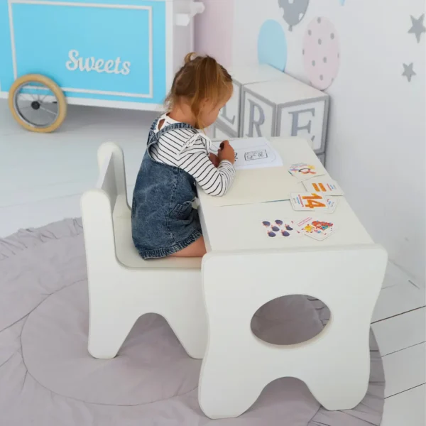 Набір дитячих меблів столик з ящиком та стільчик 70×45×51, стіл та стілець для дітей, білий, фото 3 Набір дитячих меблів столик з ящиком та стільчик 70×45×51, стіл та стілець для дітей, білий, фото 3