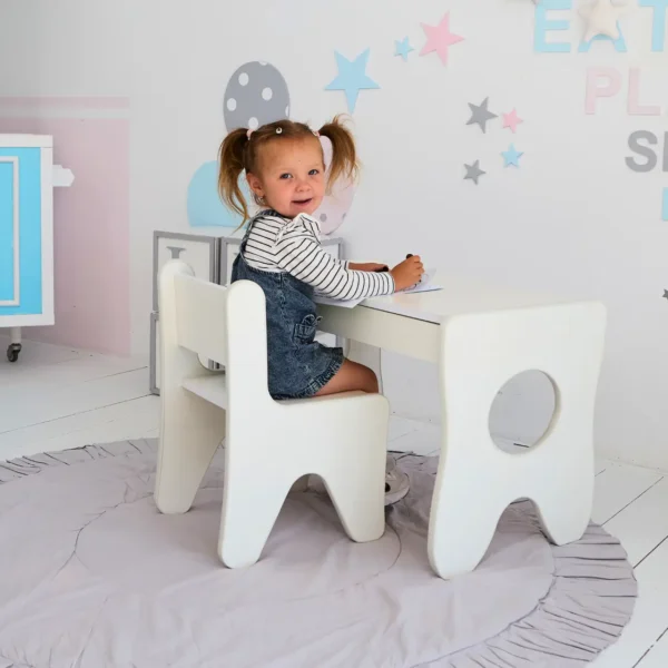 Набір дитячих меблів столик з ящиком та стільчик 70×45×51, стіл та стілець для дітей, білий, фото 2 Набір дитячих меблів столик з ящиком та стільчик 70×45×51, стіл та стілець для дітей, білий, фото 2