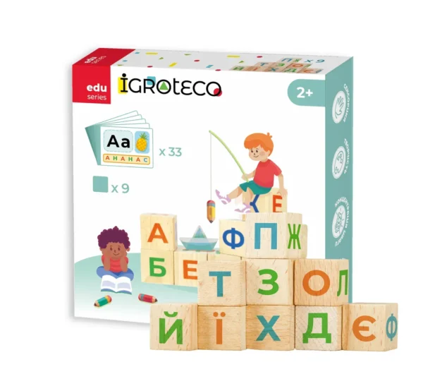 dereviani-kubyky-ukrainska-abetka-85302670515085 Дерев'яні кубики Українська Абетка 9 кубиків 35х35 мм з книжечкою 1