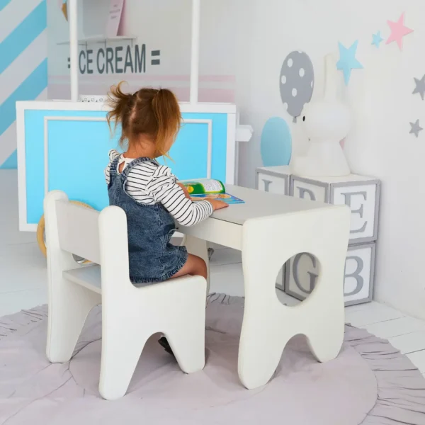 Набір дитячих меблів столик з ящиком та стільчик 70×45×51, стіл та стілець для дітей, білий з сірим 3 Набір дитячих меблів столик з ящиком та стільчик 70×45×51, стіл та стілець для дітей, білий з сірим 3