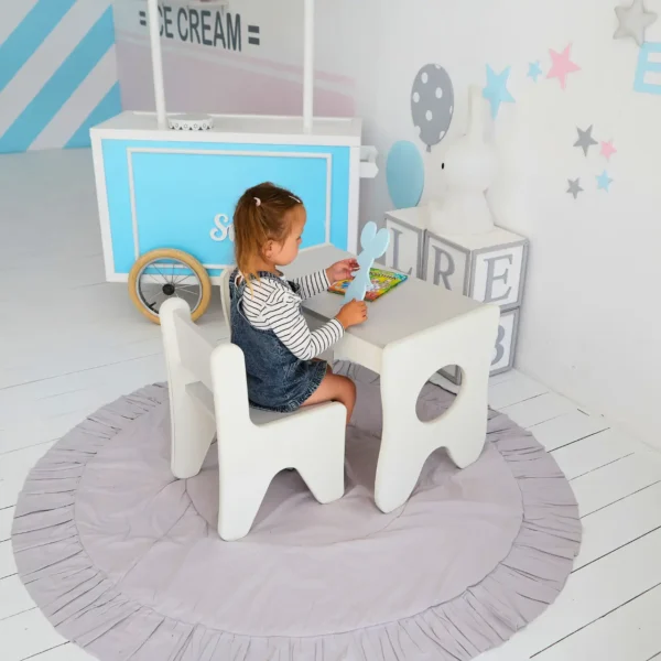 Набір дитячих меблів столик з ящиком та стільчик 70×45×51, стіл та стілець для дітей, білий з сірим 5 Набір дитячих меблів столик з ящиком та стільчик 70×45×51, стіл та стілець для дітей, білий з сірим 5