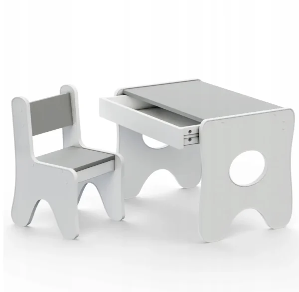 Набір дитячих меблів столик з ящиком та стільчик 70×45×51, стіл та стілець для дітей, білий з сірим2 Набір дитячих меблів столик з ящиком та стільчик 70×45×51, стіл та стілець для дітей, білий з сірим2