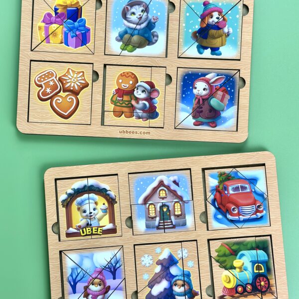 Розвиваюча гра-пазл «Зимові квадрати Нікітіна 1 рівень» (24 × 16 см) – для дітей 2+ років