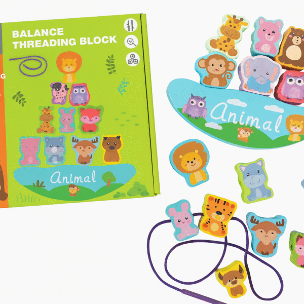 Дерев’яний балансир - шнурівка: Тваринки — розвиваюча логічна гра для дітей 2–4 років