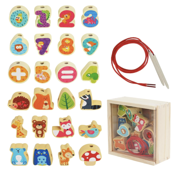 Шнурівка дерев’яна: тварини та цифри у дерев’яному коробі