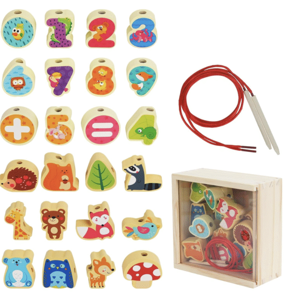 Шнурівка дерев’яна: тварини та цифри у дерев’яному коробі
