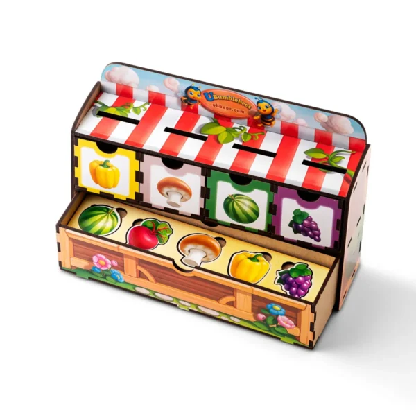 Дитяча розвиваюча гра Комодик - Рахунок -1 (перець, буряк, часник, капуста, лимон, виноград, арбуз і гриб) + 7 плашок для рахунку (Дерев'яний сортер) 3