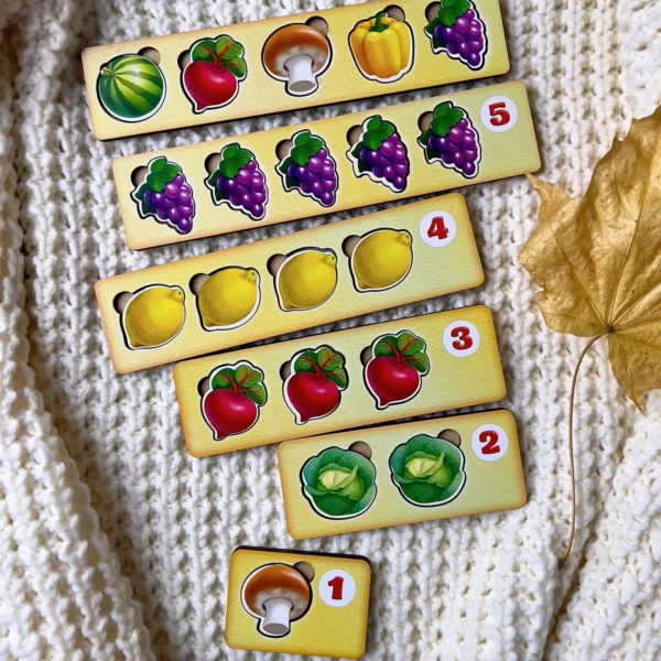 Дитяча розвиваюча гра Комодик - Рахунок -1 (перець, буряк, часник, капуста, лимон, виноград, арбуз і гриб) + 7 плашок для рахунку (Дерев'яний сортер) 4