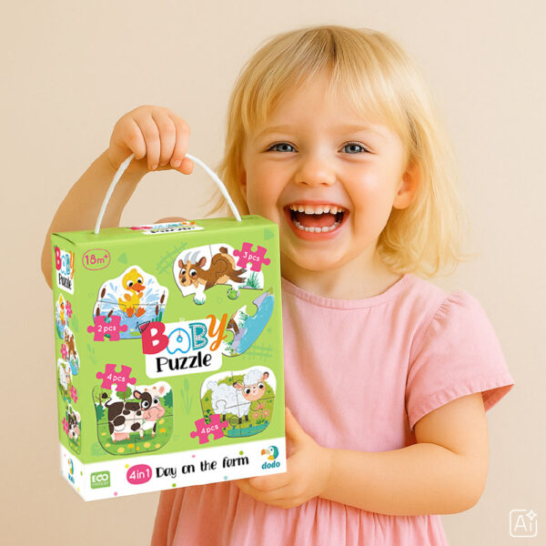Пазл 4в1 Dodo Baby puzzle День на ферме для детей от 18 месяцев.